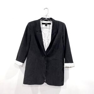 Kensie gray blazer with white polka dot lining and cuffed sleeves Size XS